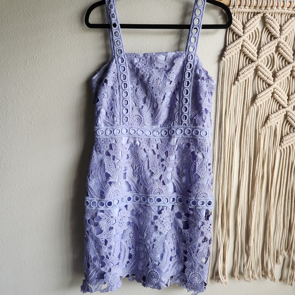 Sam Edelman Periwinkle Blue Lace Dress | Circle‎ Trim Embroidered | Size 8